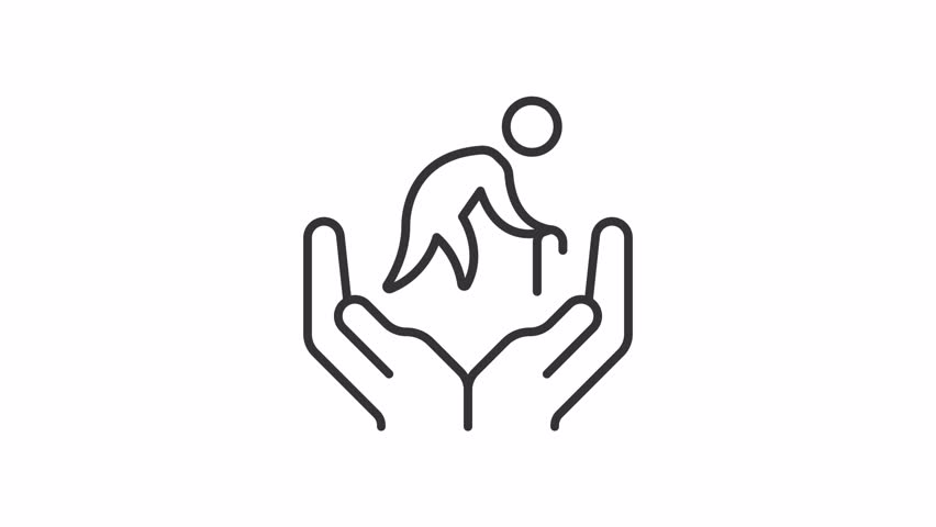 Care for aging parents line animation. Hands protecting elderly person animated icon. Saving money for retirement. Senior support. Outline element on white background. HD video with alpha channel