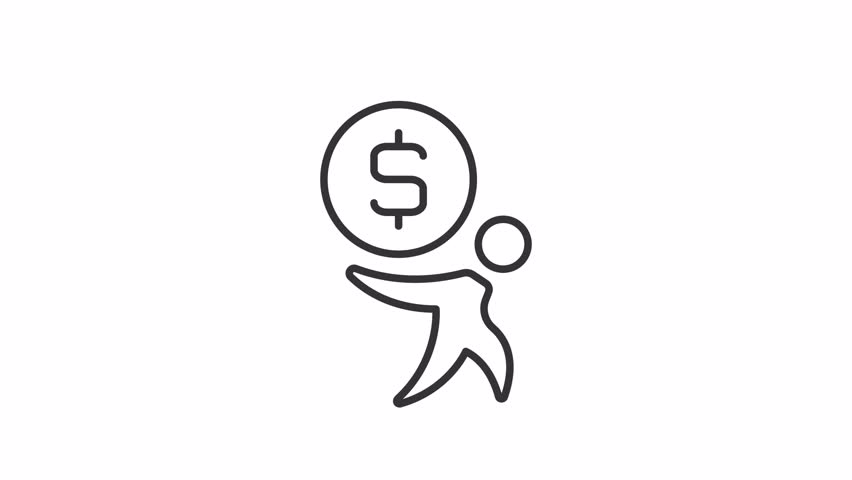 Credit debt burden line animation. Person carrying coin on back animated icon. Difficulty with loan payment. Financial issues. Outline element on white background. HD video with alpha channel