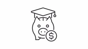 Money for college line animation. Piggy bank with mortarboard and coin animated icon. Savings for education. Financial goal. Outline element on white background. HD video with alpha channel - Powered by Shutterstock - Get 15% off with code: PIKWIZARD15