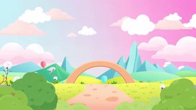 Animated Cartoon Landscape with Archway, Clouds and Sky - Children's Dream - Powered by Shutterstock - Get 15% off with code: PIKWIZARD15