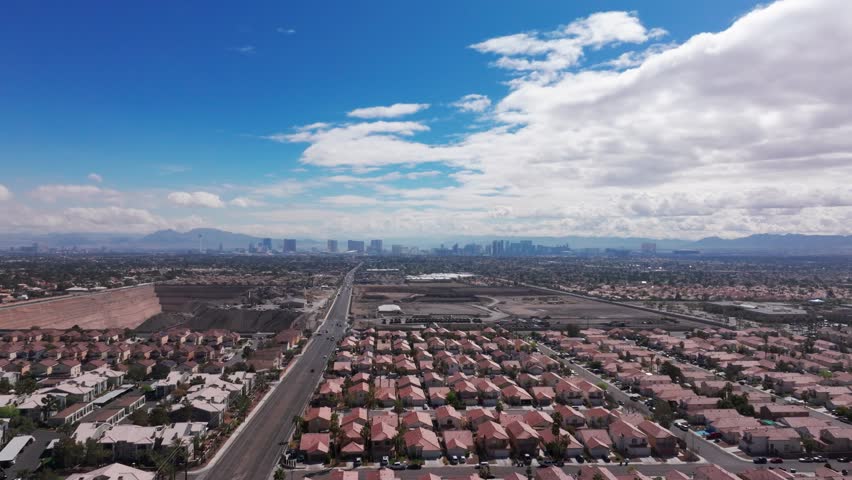 Drone shot of a new development suburb outside of Las Vegas, Nevada
