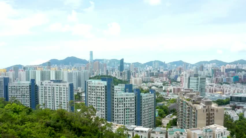 Panoramic View of Hong Kong City Skyline and Mountains
