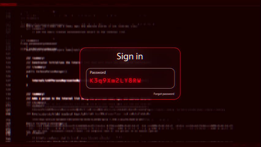 Computer Performing an Encryption Test and Trying to Hack a Password. Website Sign In Window Interface in Red. Concept of Internet Cybersecurity, Cyber Warfare, Computer Virus or Malicious Software