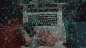 Man using smartphone and laptop in tech scene, displaying animated green data network overlay. Technology, connectivity, digital, communication, innovation, workspace, modern - Powered by Shutterstock - Get 15% off with code: PIKWIZARD15