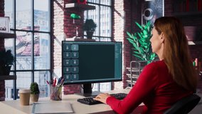 Professional person engaging with an AI chatbot on a computer screen, exploring power of digital assistance through artificial intelligence. Solutions for assistance at desktop. Camera B. - Powered by Shutterstock - Get 15% off with code: PIKWIZARD15