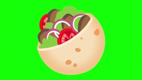 Salad in coconut peeled bowl, with vegetables and fruits. Popular greek healthy diet food icon sign symbols mockup. Vector animation, motion graphic video footage. Isolated green screen background - Powered by Shutterstock - Get 15% off with code: PIKWIZARD15
