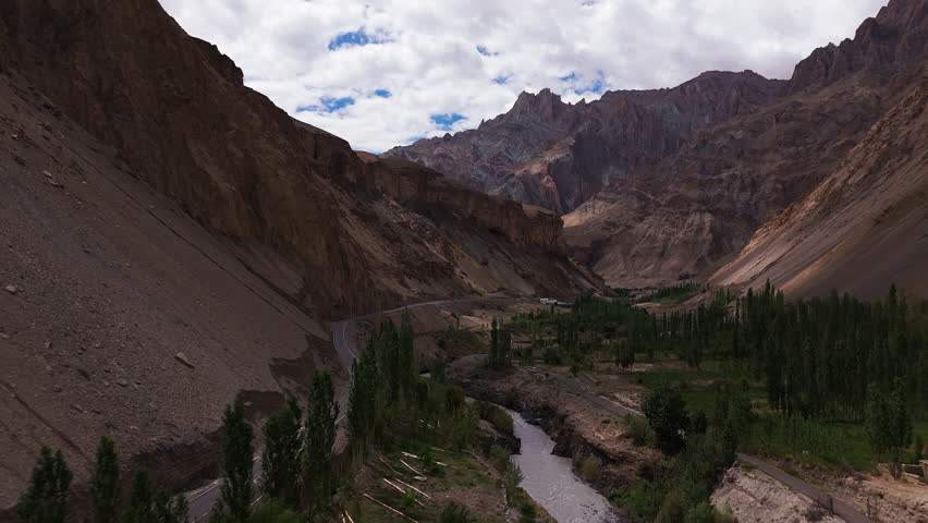 River Flowing Through Mountain Valley in Leh Ladakh 