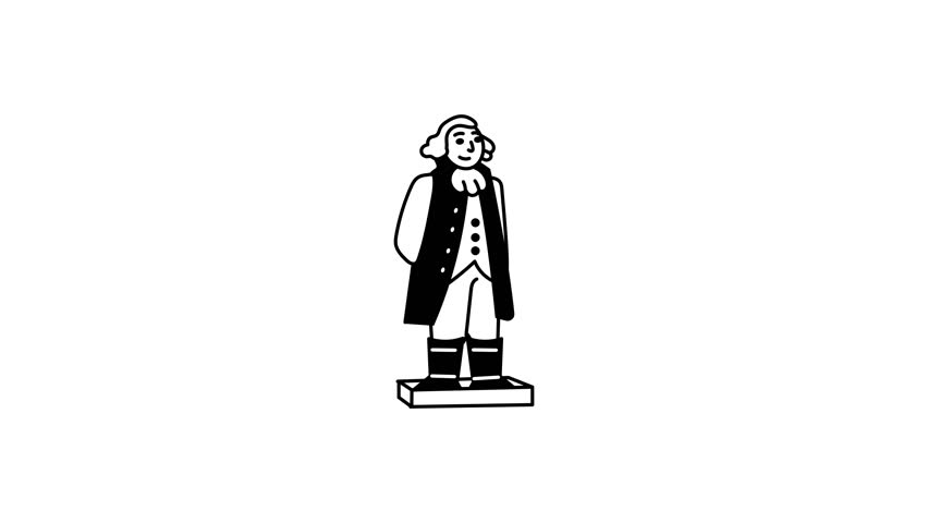 Nyc famous alexander statue, hand drawn style animated illustration
