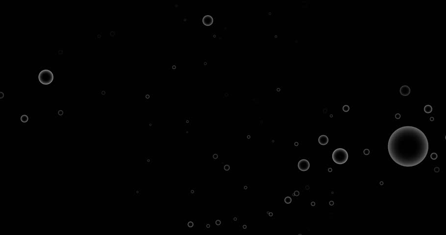 Abstract animation of chaotic falling bubbles and spheres on dark seamless background
