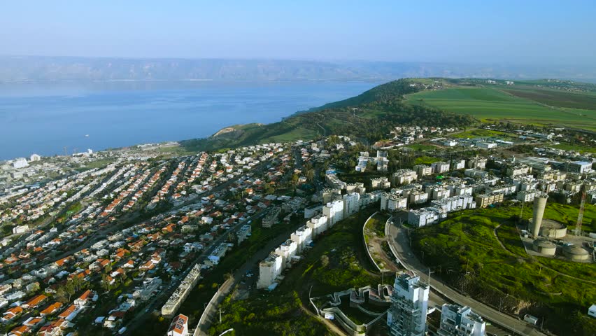 The Sea of ​​Galilee, Tiberias, the Golan Mountains with an amazing drone shot at sunset.
Streets of Tiberias on the hillside,
in the winter season.