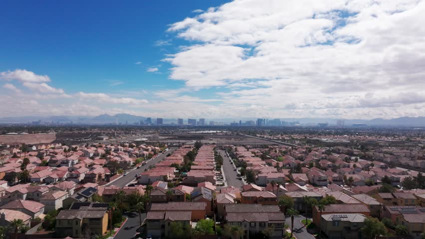 Drone aerial view of the suburbs of Las Vegas on a nice day