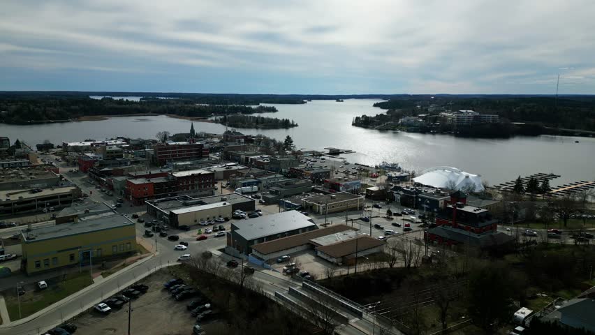 Landscape Drone Shot Popular Canadian Lakeside Tourism City Kenora Ontario Canada