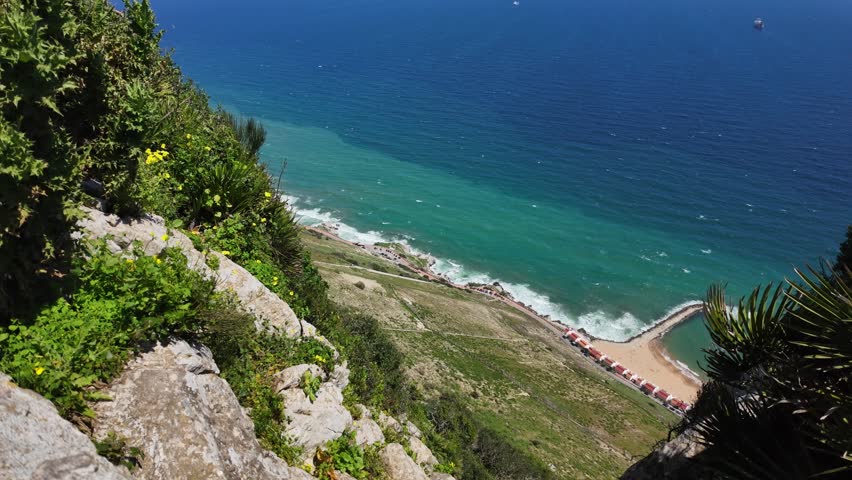 Stunning panoramic view of the Mediterranean Sea and coastline from the cliffs of Gibraltar, a British Overseas Territory