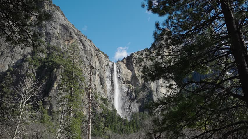 Static shot of Bridalveil falls in Yosemite National Park