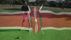 Man swinging golf club on tee box, showing augmented sports technology overlay with data graph. Athletic, outdoor, leisure, activity, landscape, modern, dynamic - Powered by Shutterstock - Get 15% off with code: PIKWIZARD15