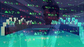 Colleagues monitoring holographic financial charts in office with red arrows and line graphs. Technology, finance, data, analytics, innovation, corporate, futuristic - Powered by Shutterstock - Get 15% off with code: PIKWIZARD15