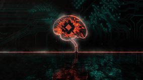 Glowing brain-shaped circuit board pulsing center connecting user icons on neon circuitry 3D render. Technology, innovation, connectivity, cybersecurity, data, network, digital - Powered by Shutterstock - Get 15% off with code: PIKWIZARD15