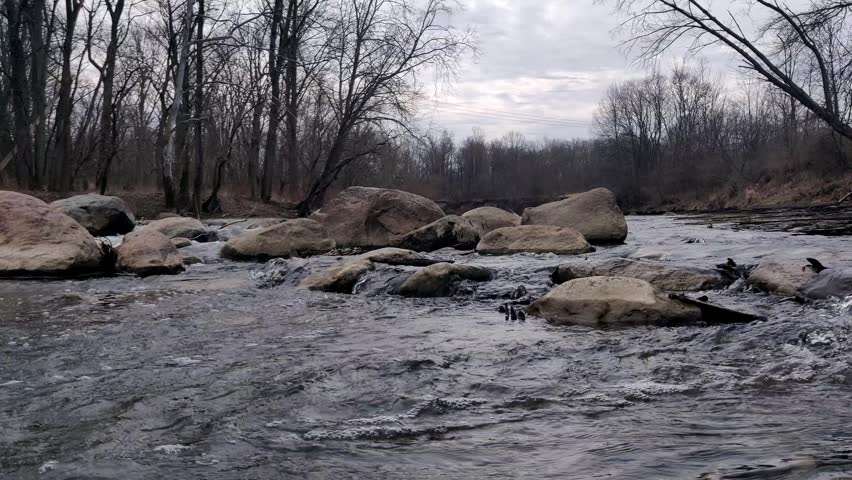 The Black River flowing through Days Dam Park in Lorain, Ohio.