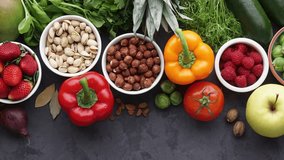 Healthy eating ingredients: fresh vegetables, fruits and superfood. Nutrition, diet, vegan food concept. - Powered by Shutterstock - Get 15% off with code: PIKWIZARD15