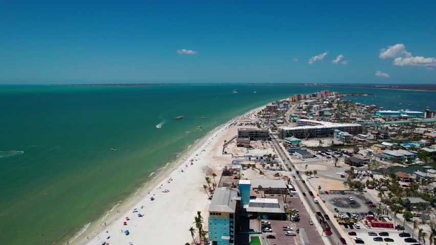 Aerial view of Fort Myers Beach on a sunny day on the Gulf of Mexico