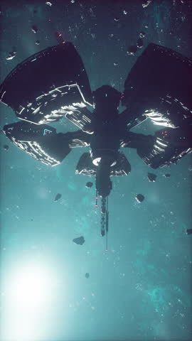 A futuristic spaceship glides through a dense asteroid field, surrounded by rocky debris in the vastness of space. Its sleek design contrasts against the dark backdrop of the cosmos.