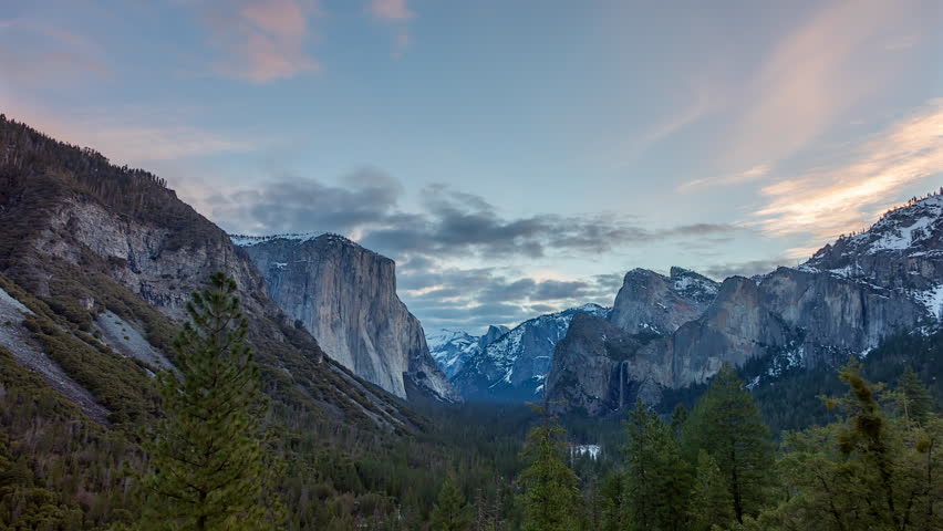 Scenic Spot At Tunnel View On California State Route 41 In Yosemite National Park, United States. Timelapse