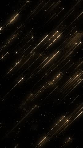 Glitzy motion background with glittering gold particles and glowing golden shooting stars. This luxury glamorous awards ceremony vertical animation is full HD and a seamless loop.
