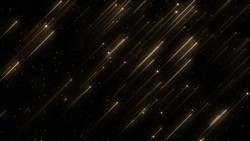 Glitzy motion background with glittering gold particles and glowing golden shooting stars. This luxury glamorous awards ceremony animation is full HD and a seamless loop.