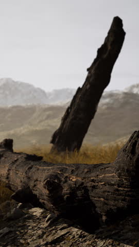 burnt tree logs after forest fire