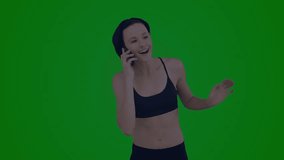 Woman holding smartphone talking in studio, showing animated DNA helix for health technology. Technology, innovation, fitness, digital, communication, science, health - Powered by Shutterstock - Get 15% off with code: PIKWIZARD15