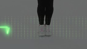 woman jumping rope in health demo, showing neon green heartbeat waveform and grid overlay. Fitness, cardio, health, vitality, energetic, modern, technology - Powered by Shutterstock - Get 15% off with code: PIKWIZARD15