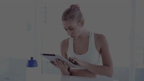 Woman interacting with tablet, exploring overlaid NFT graphic, showcasing floating circuit lines. Technology, innovation, futuristic, digital art, modern design, connectivity, cybernetic - Powered by Shutterstock - Get 15% off with code: PIKWIZARD15