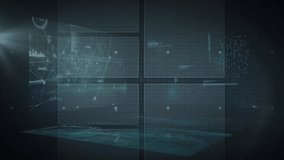 Futuristic HUD panels floating over dark grid, displaying hologram charts, nodes, gauges. Technology, interface, innovation, data visualization, cyber, digital, science - Powered by Shutterstock - Get 15% off with code: PIKWIZARD15