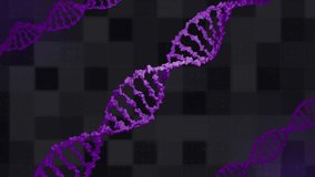 Purple DNA helix winding diagonally across futuristic HUD interface, showing neon icons and rings. Futuristic, technology, innovation, digital, sci-fi, data, interface - Powered by Shutterstock - Get 15% off with code: PIKWIZARD15