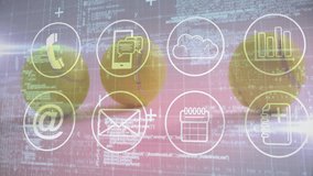 Flat design showing red blue table tennis paddle and yellow balls under transparent icons overlay. Technology, digital, interface, communication, network, data, cybersecurity - Powered by Shutterstock - Get 15% off with code: PIKWIZARD15