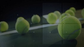 Tennis ball glowing among rotating HUD circles, pairing streaming waveform bars and neon circuits. Technology, sport, innovation, futuristic, data visualization, digital, vibrant - Powered by Shutterstock - Get 15% off with code: PIKWIZARD15