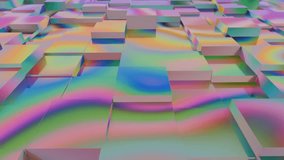 Abstract 3D cubes with holographic blocks and gradient tiles form an iridescent geometric pattern and colorful mosaic on a reflective surface. Seamless abstract background loop. 3D render - Powered by Shutterstock - Get 15% off with code: PIKWIZARD15