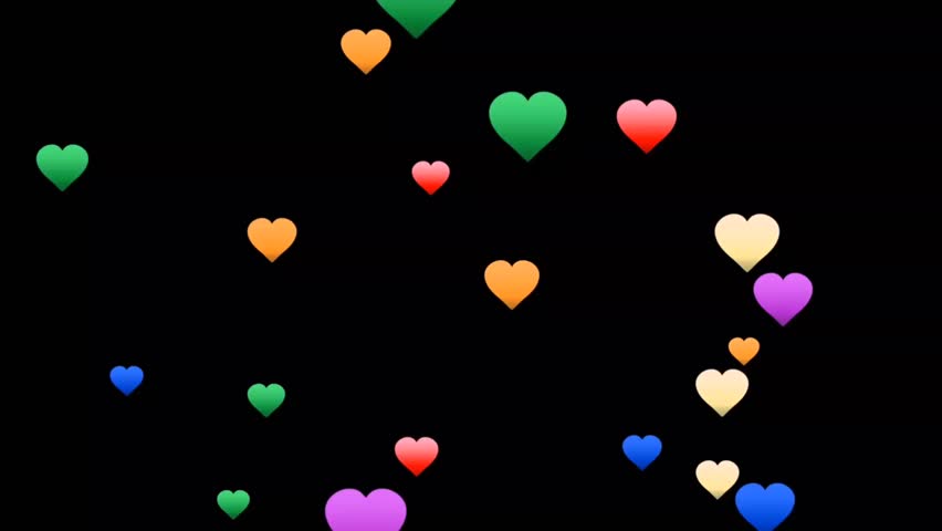 Cute Colorful Hearts going up black Screen effect. 4k