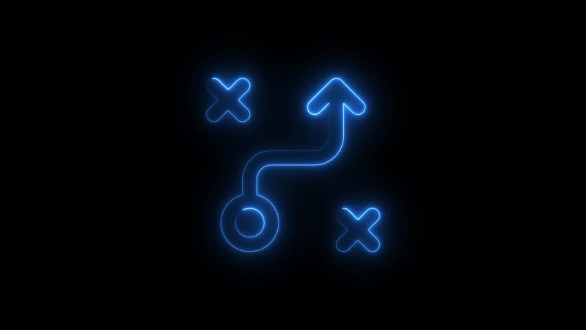 Animated strategy route planning neon icon on black background business concept