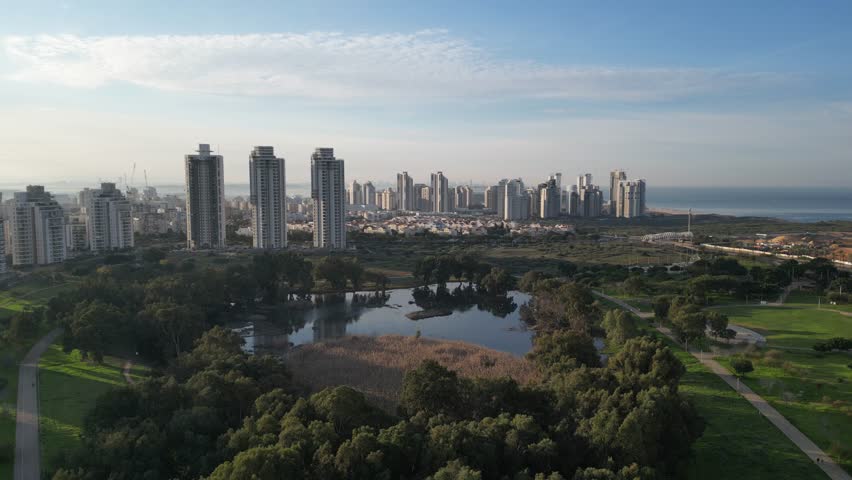 Aerial video above a city line in Udim Israel