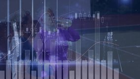 Elderly couple holding water bottles exchanging smiles on tennis court featuring finance bar charts. Senior, partnership, vitality, wellness, financial growth, outdoor activity, modern design - Powered by Shutterstock - Get 15% off with code: PIKWIZARD15