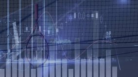 Tennis racket leaning against court net, displaying finance candlestick chart city skyline overlays. Sports equipment, financial data, technology integration, outdoor court, business analysis, urban - Powered by Shutterstock - Get 15% off with code: PIKWIZARD15
