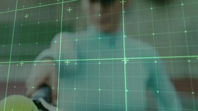 Female tennis player holding tennis ball on court, showcasing sports technology grid and plus icons. Athlete, fitness, digital, modern, activewear, motion, technology - Powered by Shutterstock - Get 15% off with code: PIKWIZARD15