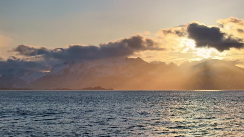 Aerial view of Lofoten Islands beautiful landscape during winter