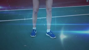 Female tennis player swinging racket on red court, showcasing digital network overlay technology. Athletic, sports, futuristic, technology, digital, urban, active - Powered by Shutterstock - Get 15% off with code: PIKWIZARD15