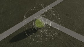 Tennis ball being rendered on green hardcourt, with digital network overlay in 3D illustration. Sports equipment, digital technology, futuristic, outdoor, modern, connectivity, innovation - Powered by Shutterstock - Get 15% off with code: PIKWIZARD15