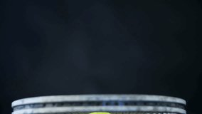 3D render tennis ball hovering before racket while transparent digital overlay mapping global data. Technology, sports, innovation, futuristic, digital, global, network - Powered by Shutterstock - Get 15% off with code: PIKWIZARD15