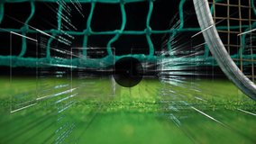 Yellow tennis ball hitting racket strings on green court, showing floating icons and streaming code. Sport, technology, connectivity, digital, innovation, network, communication - Powered by Shutterstock - Get 15% off with code: PIKWIZARD15