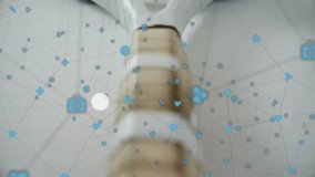 Cluster of green tennis balls floating on racket strings, showcasing digital network icons overlay. Sport, connectivity, technology, fitness, digital, health, networking - Powered by Shutterstock - Get 15% off with code: PIKWIZARD15