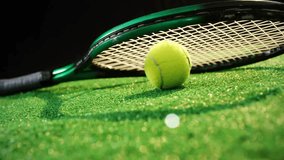 Tennis ball plus racket strings being visualized on grass court, with HUD overlays and waveforms. Sports equipment, digital interface, futuristic design, active lifestyle, data visualization, outdoor - Powered by Shutterstock - Get 15% off with code: PIKWIZARD15